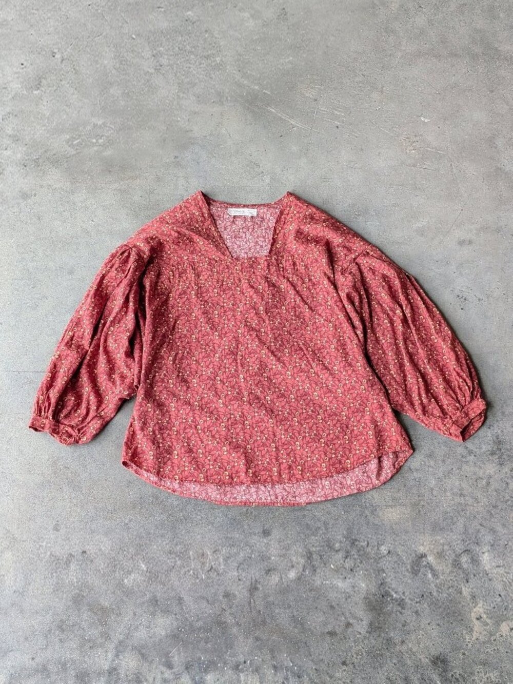 Hackwith Design House Square Neck Puff Sleeve Peasant Top Mahogany Floral Print